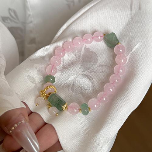 Bracelets en laiton, avec Pierre naturelle & quartz rose, Placage, bijoux de mode, rose .1 cm, Vendu par PC