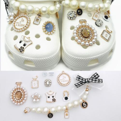 Zinc Alloy Shoes Ornament, with Plastic Pearl, handmade, DIY & with rhinestone 