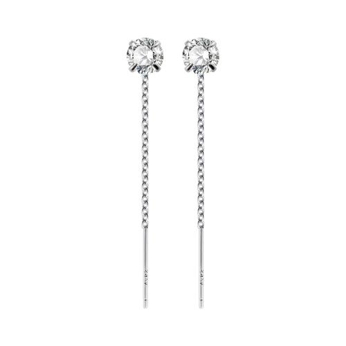 925 Sterling Silver Thread Through Earrings & for woman & with rhinestone, 40mm 