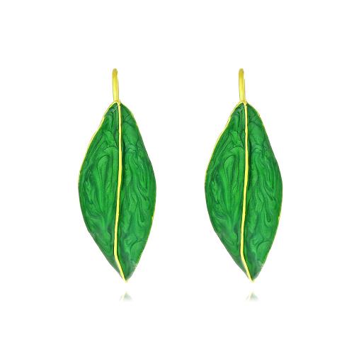 Enamel Zinc Alloy Drop Earring, Leaf, plated, fashion jewelry, green [