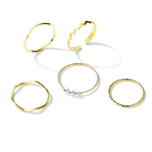 Zinc Alloy Ring Set, with Plastic Pearl, plated, 5 pieces & fashion jewelry & for woman 