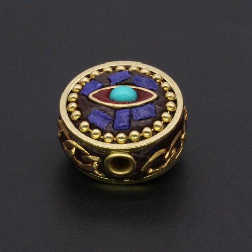 Brass Jewelry Beads, with turquoise, Round, gold color plated, DIY, mixed colors 