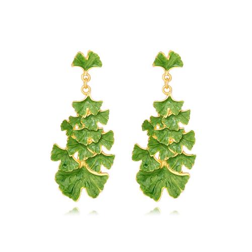 Enamel Zinc Alloy Drop Earring, Leaf, plated, fashion jewelry, green 