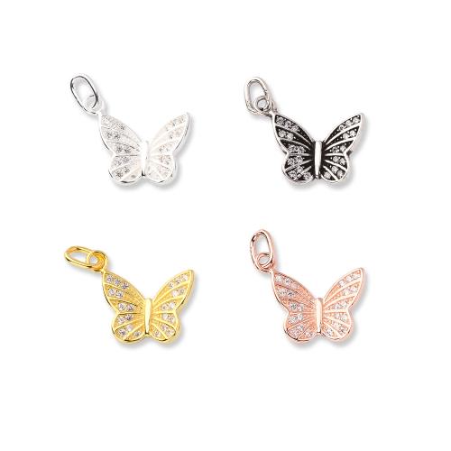 925 Sterling Silver Pendant, Butterfly, DIY & micro pave cubic zirconia [