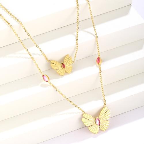 Stainless Steel Jewelry Necklace, 304 Stainless Steel, with 5cm extender chain, Double Layer & fashion jewelry & for woman & with rhinestone, golden Approx 37 cm, Approx 49 cm 