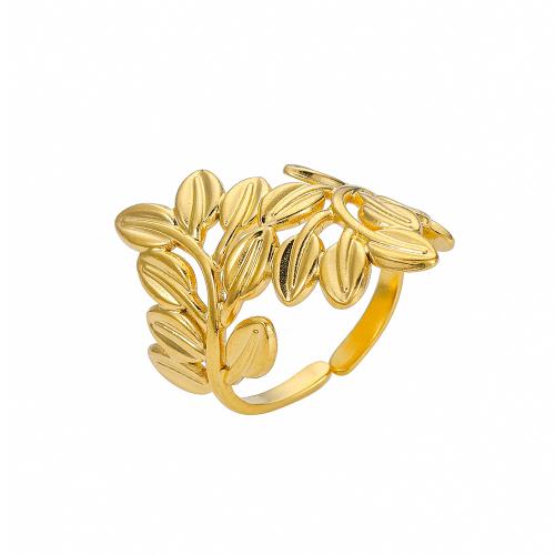 Stainless Steel Finger Ring, 304 Stainless Steel, Leaf, fashion jewelry & for woman, golden 