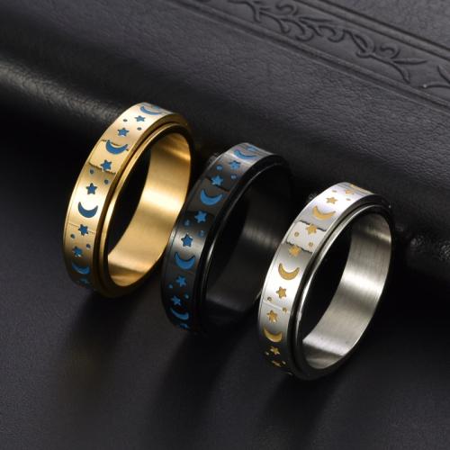 Stainless Steel Finger Ring, 304 Stainless Steel, Vacuum Ion Plating, polished & for woman & luminated width 6mm 