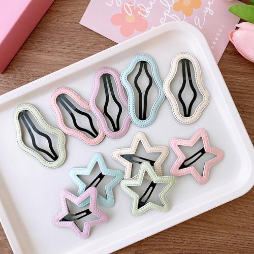 Children Hair Clip, Zinc Alloy, with PU Leather, handmade & for woman & hollow, mixed colors 