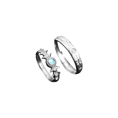 Cubic Zirconia Micro Pave Sterling Silver Finger Ring, 925 Sterling Silver, with Synthetic Moonstone, Unisex & micro pave cubic zirconia, platinum color 