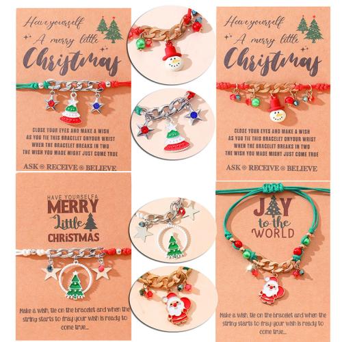 Zinc Alloy Christmas Bracelet, with Wax Cord & Plastic Pearl & Iron, handmade, Christmas Design & for woman & enamel Approx 16-28 cm 