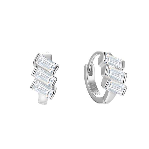 925 Sterling Silver Huggie Hoop Earring, Geometrical Pattern, micro pave cubic zirconia & for woman 