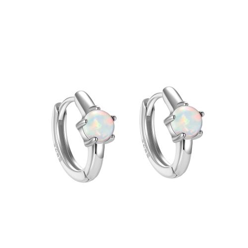 925 Sterling Silver Huggie Hoop Earring, with Opal, for woman & hollow 12mm 