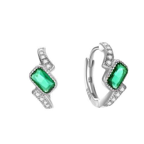 925 Sterling Silver Huggie Hoop Earring, Geometrical Pattern, micro pave cubic zirconia & for woman 