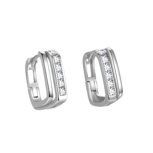 925 Sterling Silver Lever Back Earring, Geometrical Pattern, platinum plated, micro pave cubic zirconia & for woman, 11.5mm 