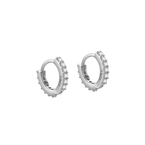 925 Sterling Silver Huggie Hoop Earring, micro pave cubic zirconia & for woman 10.5mm 