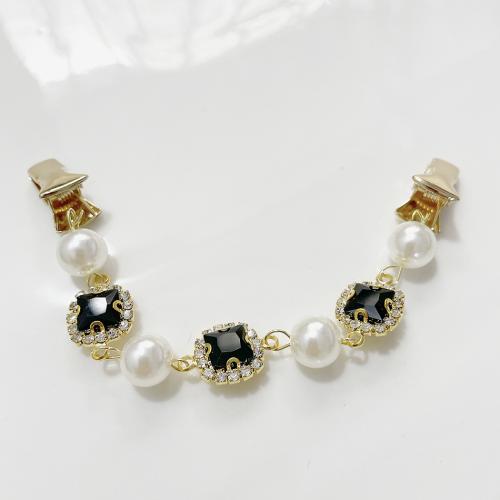 Plastic Pearl Brooch, Zinc Alloy, with Plastic Pearl, gold color plated, for woman & with rhinestone 155mm 