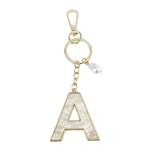 Zinc Alloy Key Chain Jewelry, with Shell & Plastic Pearl, Alphabet Letter, Unisex 
