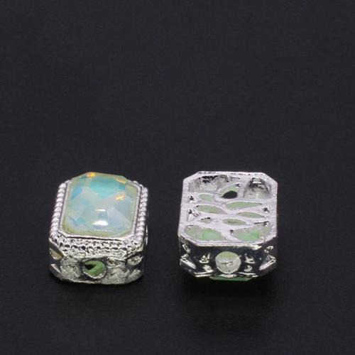 Zinc Alloy Jewelry Beads, Rectangle, silver color plated, DIY & with rhinestone 