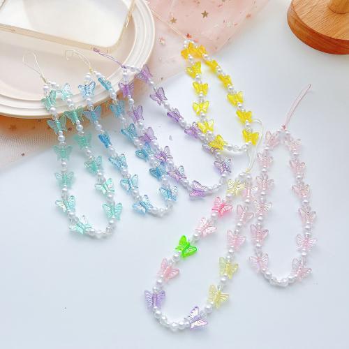 Fashion Mobile Phone Lanyard, Plastic Pearl, with Plastic, half handmade, 4 pieces & for woman, mixed colors 