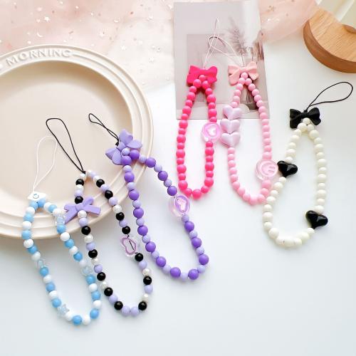 Fashion Mobile Phone Lanyard, Plastic, with Resin, handmade, 4 pieces & for woman, mixed colors 