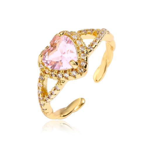 Brass Cuff Finger Ring, Heart, plated, micro pave cubic zirconia & for woman US Ring .5-9 