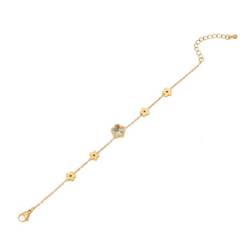 304 Stainless Steel Bracelet, with Glass, with 1.6inch extender chain, gold color plated & for woman Approx 6.7 Inch 