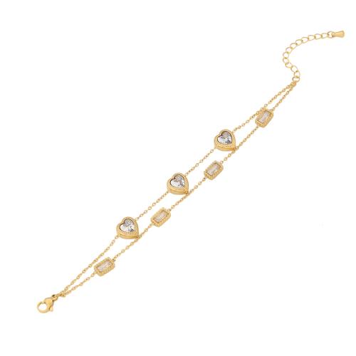 304 Stainless Steel Bracelet, with Glass, with 1.6inch extender chain, gold color plated, Double Layer & for woman Approx 6.3 Inch 
