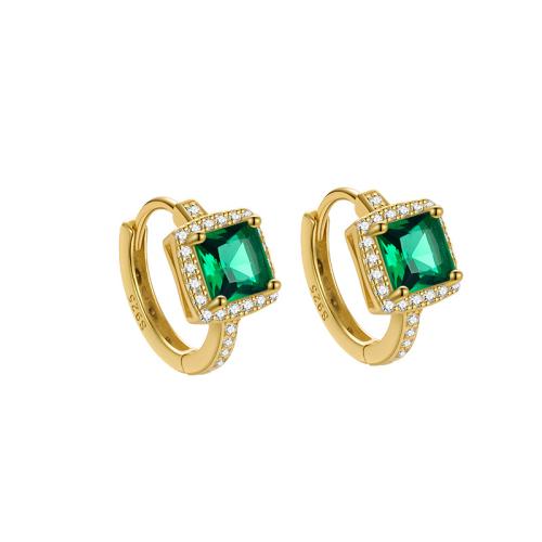 Sterling Silver Cubic Zirconia Earring, 925 Sterling Silver, with Emerald, fashion jewelry & micro pave cubic zirconia & for woman 