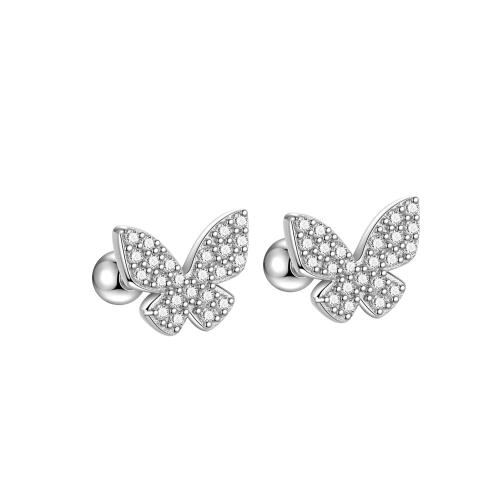 Cubic Zirconia Micro Pave Sterling Silver Earring, 925 Sterling Silver, Butterfly, fashion jewelry & micro pave cubic zirconia & for woman, 8mm 