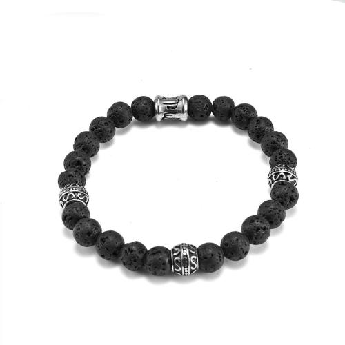 Gemstone Bracelets, Lava, with Zebra Jasper & 304 Stainless Steel, fashion jewelry & for man cm 