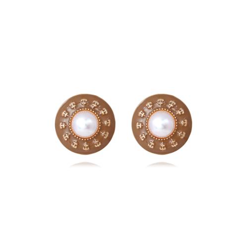 Plastic Pearl Zinc Alloy Earring, with Plastic Pearl, plated, fashion jewelry & enamel 