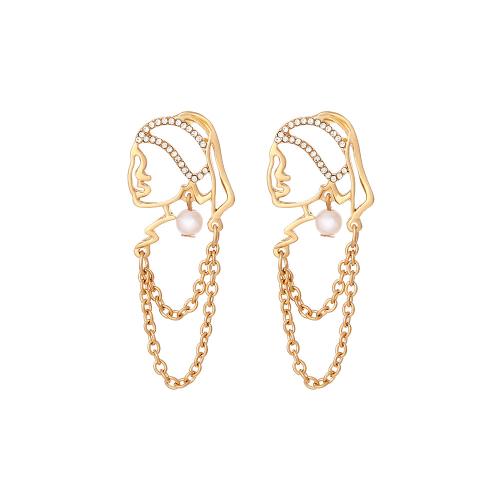 Plastic Pearl Zinc Alloy Earring, with Plastic Pearl, Face, plated, fashion jewelry & with rhinestone, golden 