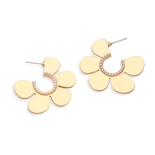 Plastic Pearl Zinc Alloy Earring, with Plastic Pearl, Flower, plated, fashion jewelry 