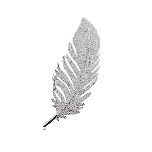 Zinc Alloy Jewelry Brooch, Feather, plated, for woman & with rhinestone 