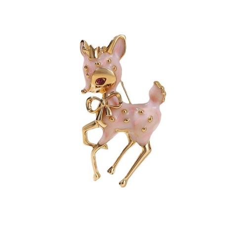 Zinc Alloy Jewelry Brooch, Deer, plated, for woman & enamel & with rhinestone, golden 