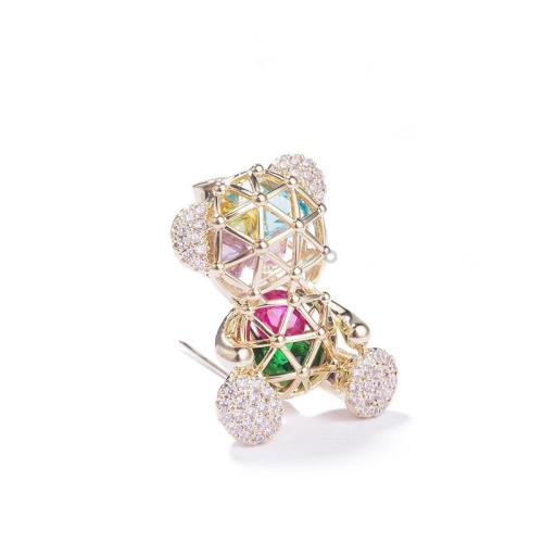 Zinc Alloy Jewelry Brooch, Bear, plated, micro pave cubic zirconia & for woman, golden 