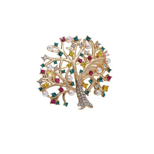 Zinc Alloy Jewelry Brooch, with Plastic Pearl, plated, for woman & with rhinestone, golden 