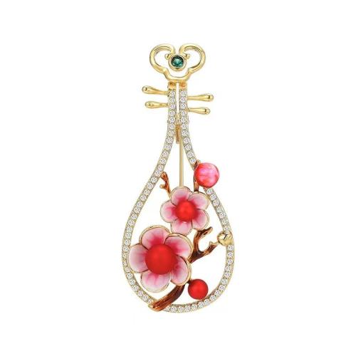 Zinc Alloy Jewelry Brooch, with Plastic Pearl, plated, for woman & enamel & with rhinestone, golden 