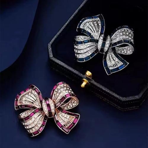 Zinc Alloy Jewelry Brooch, Bowknot, plated & micro pave cubic zirconia & for woman 