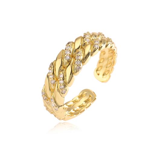 Zircon pavent l'anneau en laiton de doigt, Plaqué or 18K, bijoux de mode & styles différents pour le choix & pavé de micro zircon & pour femme, doré, Vendu par PC
