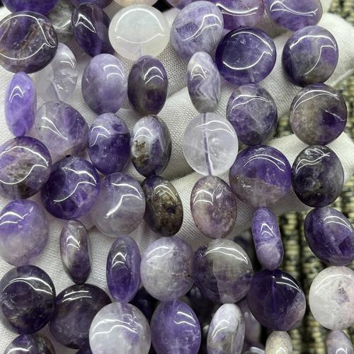 Natural Amethyst Beads, Flat Round, fashion jewelry & DIY, purple, 15mm Approx 38 cm 