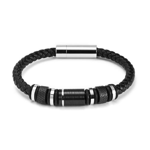 PU Leather Cord Bracelets, with 304 Stainless Steel, Vacuum Ion Plating, fashion jewelry & for man .5 cm 