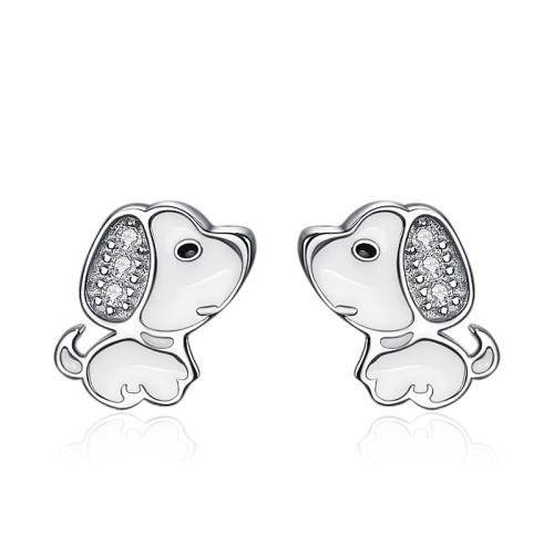 Cubic Zirconia Micro Pave Sterling Silver Earring, 925 Sterling Silver, Dog, micro pave cubic zirconia & for woman & epoxy gel, platinum color 