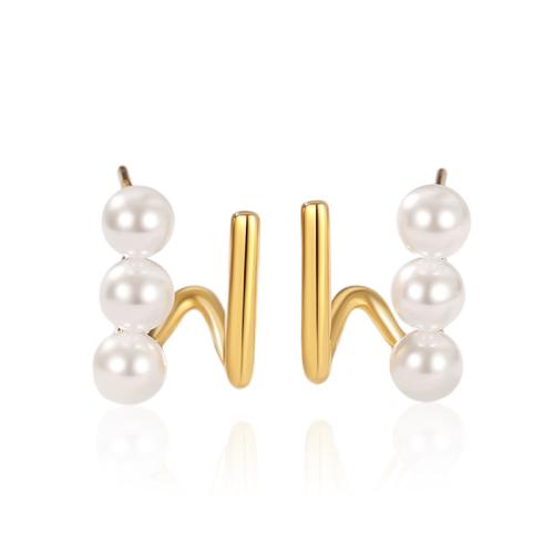 Sterling Silver Stud Earring, 925 Sterling Silver, with Plastic Pearl, for woman 