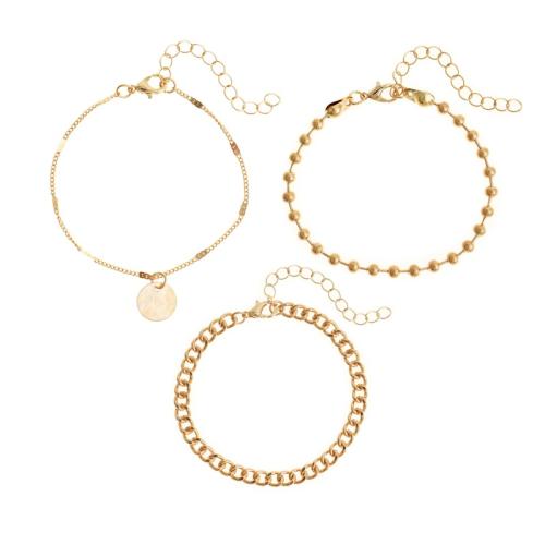 Fashion Zinc Alloy Bracelets, handmade, 3 pieces & for woman, golden Approx 18-30 cm [