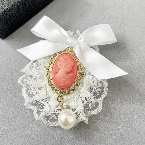 Cloth Brooch, with Lace & Plastic Pearl & Zinc Alloy, handmade, vintage & for woman 