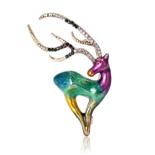 Zinc Alloy Jewelry Brooch, Deer, gold color plated, fashion jewelry & for woman & enamel & with rhinestone, mixed colors 