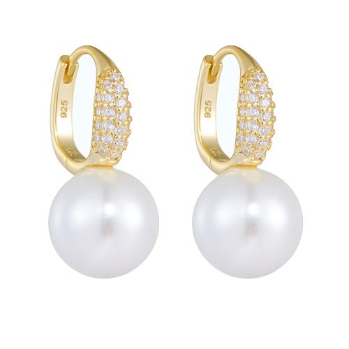 Cubic Zirconia Micro Pave Sterling Silver Earring, 925 Sterling Silver, with Shell Pearl, fashion jewelry & micro pave cubic zirconia & for woman 