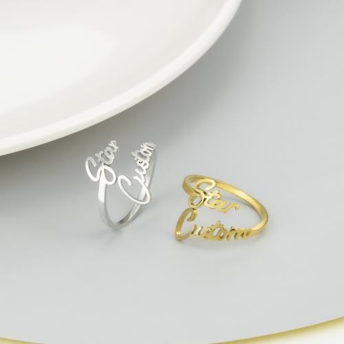 304 Stainless Steel Open Finger Ring, Alphabet Letter, plated, Customized & for woman inner ~20mm 