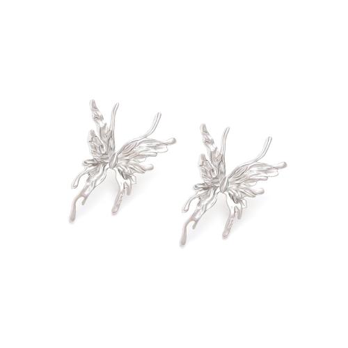 Zinc Alloy Stud Earring, Butterfly, plated, fashion jewelry, silver color 